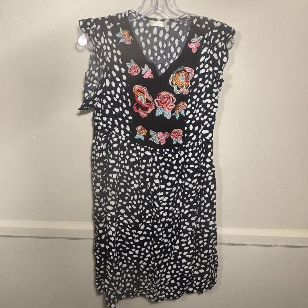 Kirundo Women's Ruffle Sleeve Embroidered Chest Animal Print Dress Size Small